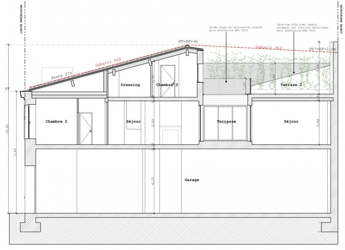 Surélévation CH : Coupe projet
