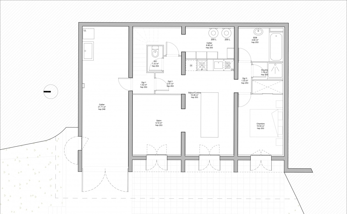 R�novation d'une maison individuelle � L�ge-Cap-Ferret : Plan �tat des lieux