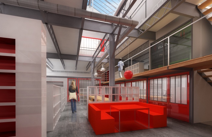 Bo�te de production : entr�e dans la halle