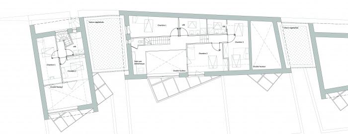 3 logements imbriqu�s, T2, T3 et T4 - Ecoquartier : Plan 1er �tage