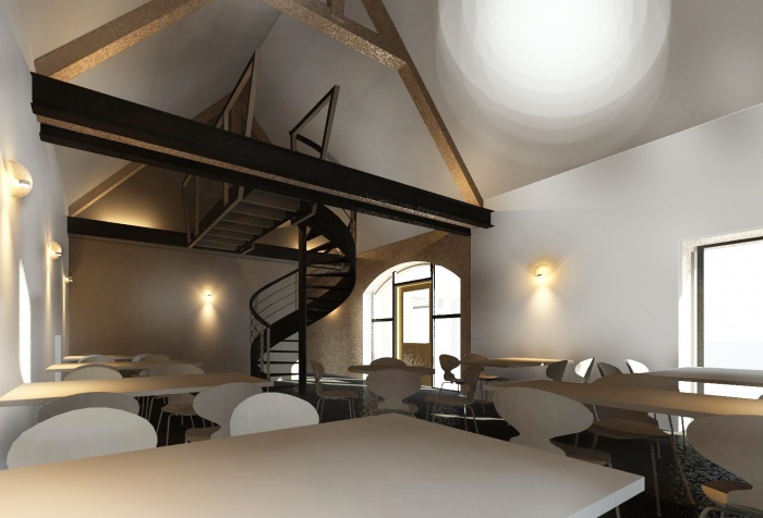 Amm�nagement d'une grange en salle de restaurant