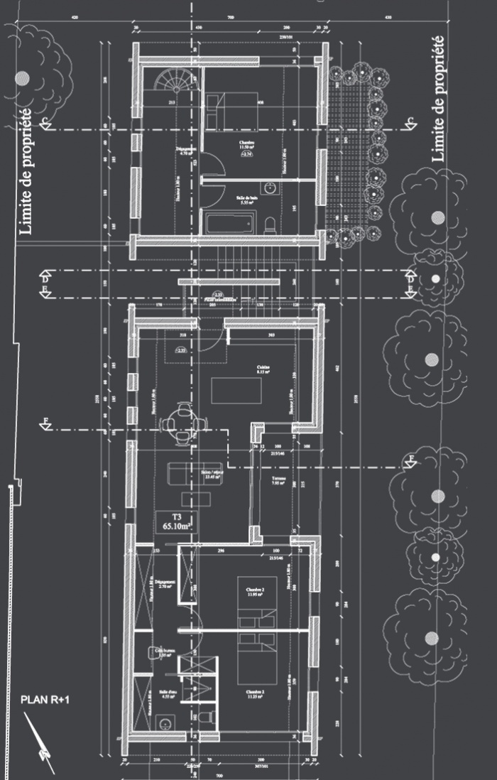 Logements collectifs  Caudran : Plan R+1 du btiment B