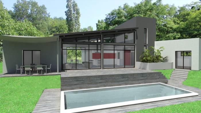 Construction d'une maison contemporaine  toits terrasse et zinc