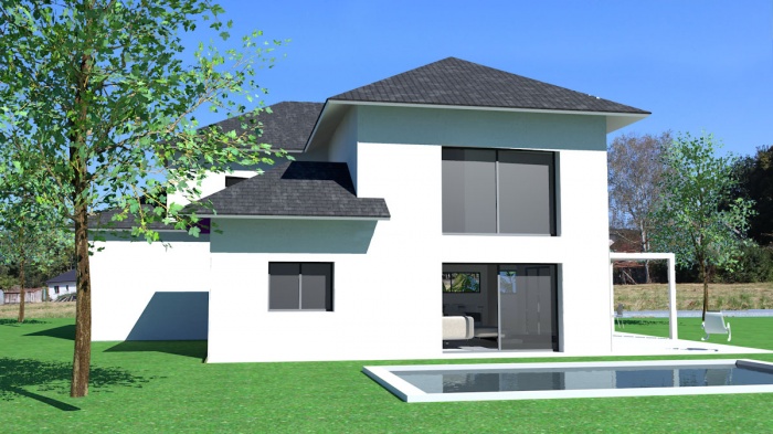 Construction d'une maison contemporaine dans le style barnais : maison-contemporaine-a-etage-bearn-tuiles-noires-2