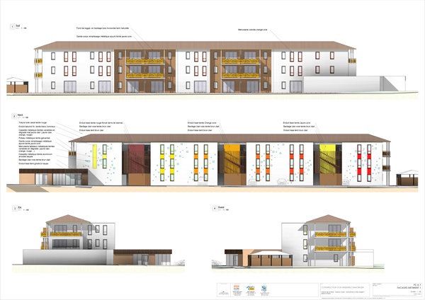 Construction d'un ensemble immobilier de 63 logements et commerce : PC5-1 Faades bat 1  - A1 COUL - 6 ex