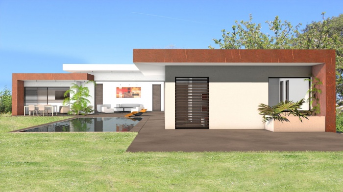 Construction d'une maison contemporaine  toit terrasse et parement Acier Corten : villa-de-luxe-toit-terrasse-acier-corten-toulouse-4