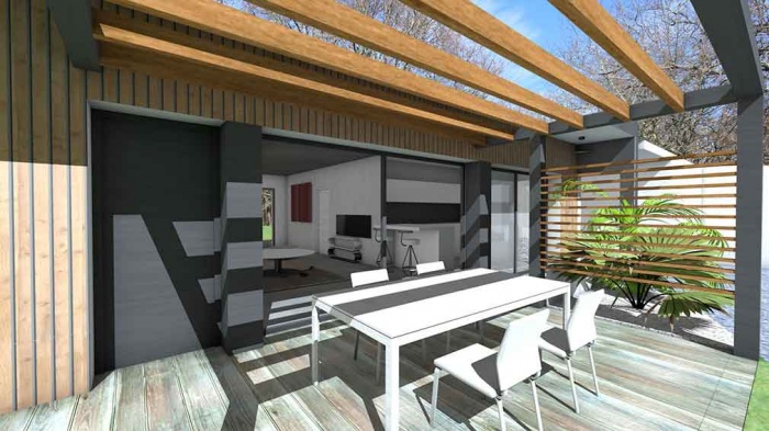 Maison contemporaine d'architecte pour petit budget : maison-contemporaine-economique-architecte-toit-terrasse-bois-3