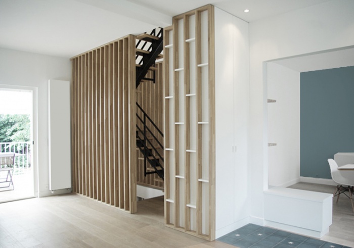 Rnovation + surlvation d'un pavillon : yeme-saunier-nogent-escalier-salle-a-manger