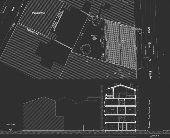 Construction d'un immeuble neuf  Bordeaux : Plan masse et coupe