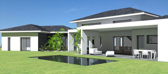 Maison contemporaine à tuiles noires et terrasse couverte